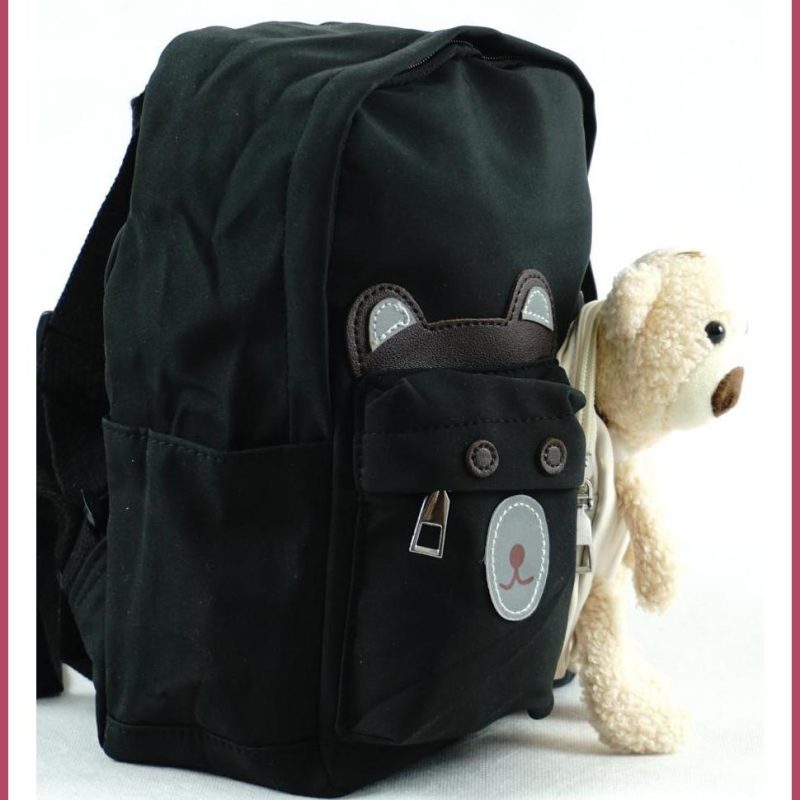 Gyerektáska/kisméretű női táska macival, poliészter, fekete noikezitaska-hu b