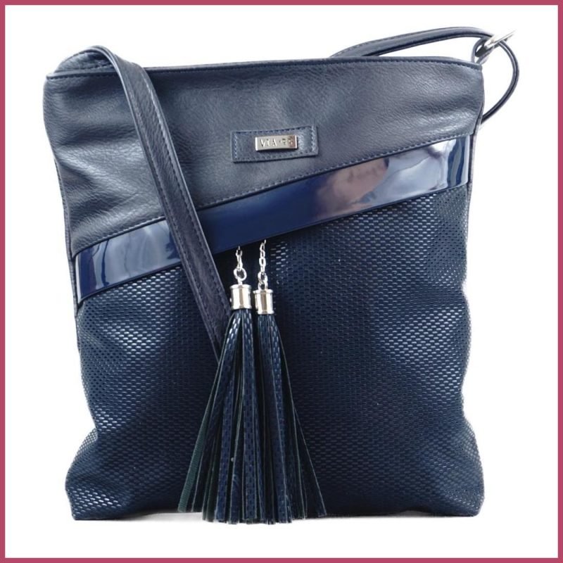 VIA55 női keresztpántos táska ferde zsebbel, rostbőr, kék noikezitaska.hu a