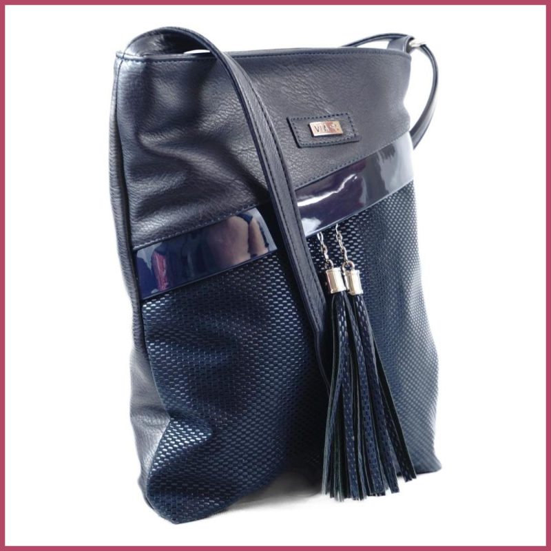VIA55 női keresztpántos táska ferde zsebbel, rostbőr, kék noikezitaska-hu b