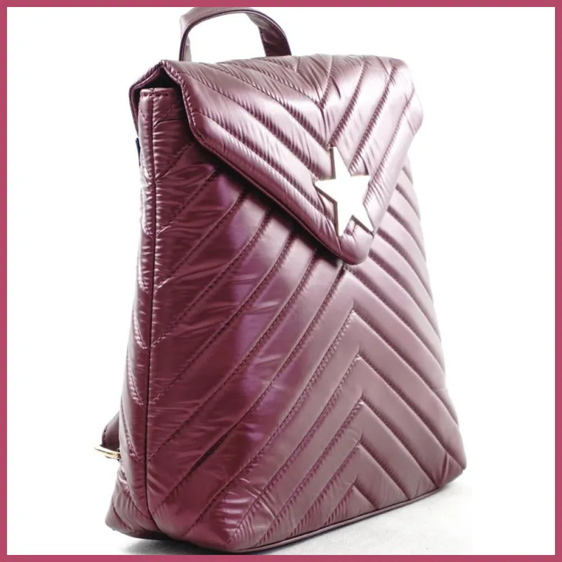 Női hátitáska csillaggal és V varrott mintával, vízhatlan, vörös noikezitaska-hu 2